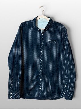 JB Holt Mens Large Blue Pattern Button Front Shirt Casual Slim Fit Long Sleeve